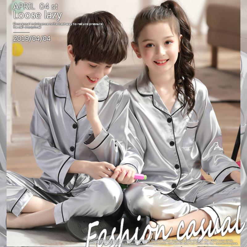 Jongens Meisje Zijde Satijn Pyjama Set Baby Kids Lange Mouwen Nachtkleding Nachtkleding Pairs