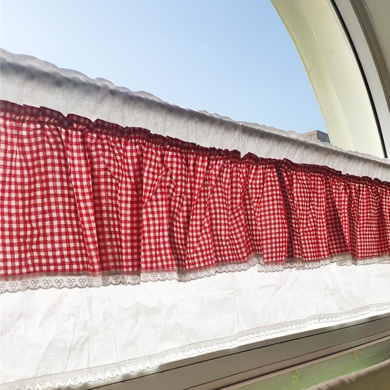 Rød rutete mønster skap kort gardin. gardiner i bomull i dobbeltlag. dekorativ halvgardin. dørgardin.