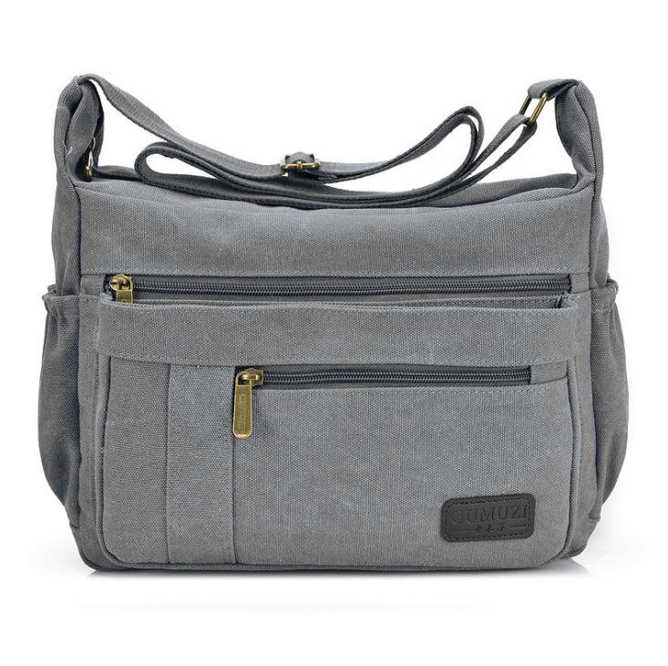 GUMUZI Casual Travel Canvas Mens Shoulder Bag Vintage Women Crossbody Messenger Bags Male handbag totes: gray