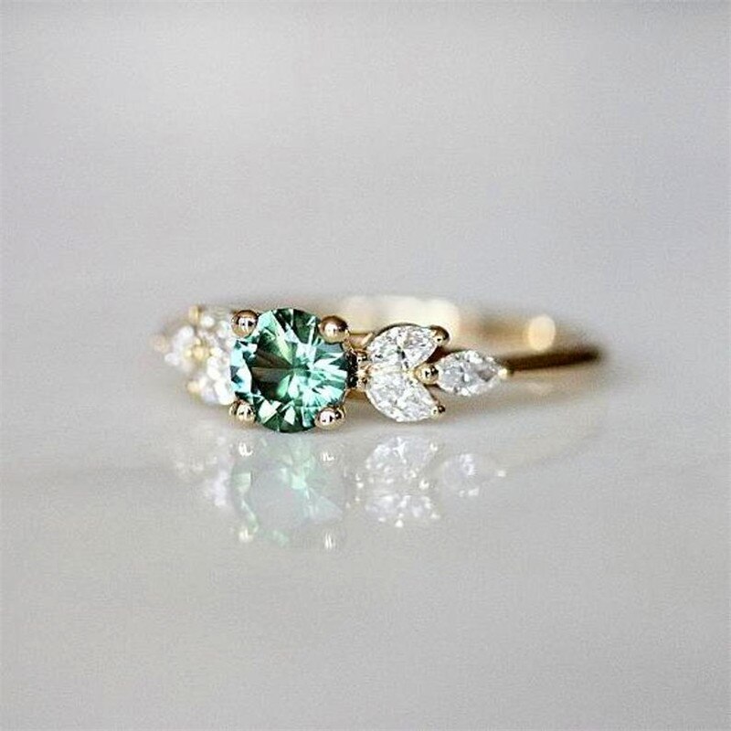 Schattige Vrouwelijke Groene Zirkonia Steen Ring Minimalistische Geel Gouden Trouwringen Voor Vrouwen Elegante Bruids Dunne Engagement Ring