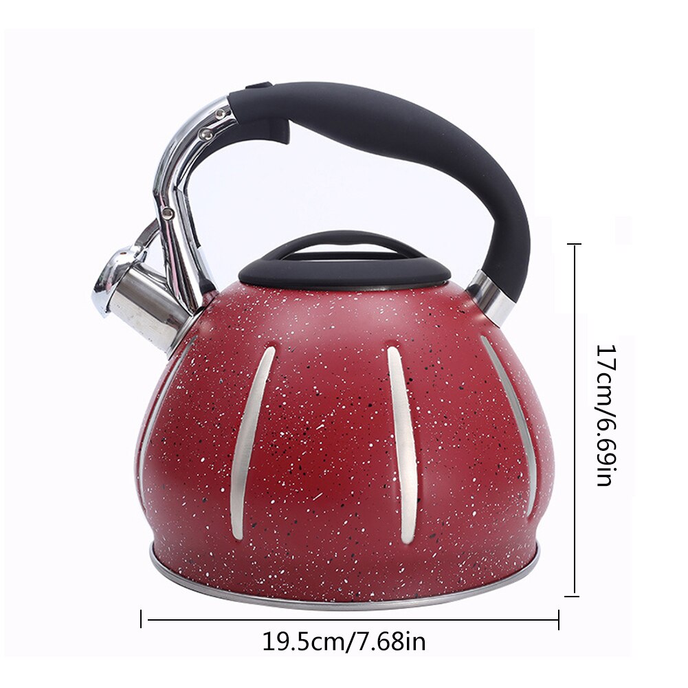 3L Red Whistling Water Tea Kettle With Heat Resistant Handle Stainless Steel Stove Top Teapot