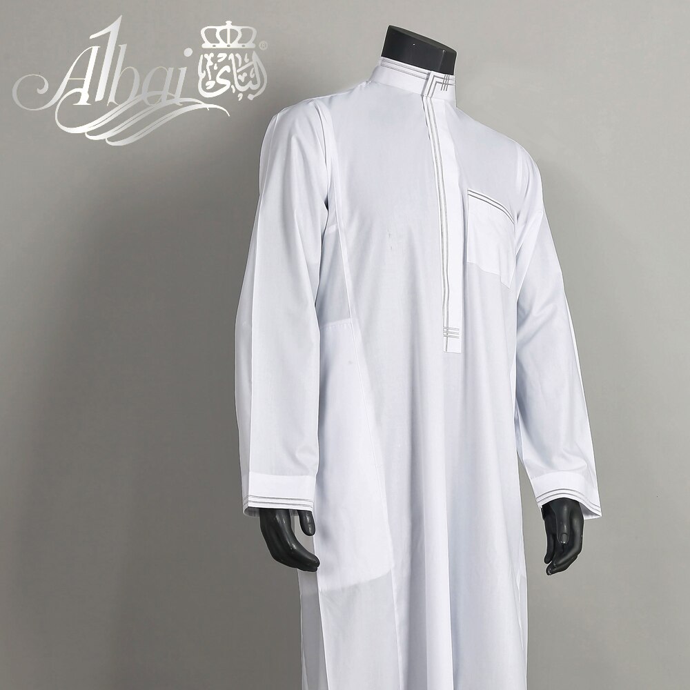 Mænd islamisk arabisk muslim kaftan stå krave korte ærmer lommer retro løse kapper mellemøstlige solid mænd jubba: Hvid / L