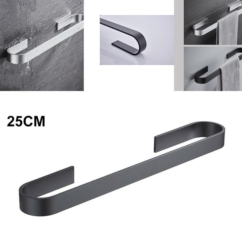 Handdukshängare självhäftande handdukshylla i rostfritt stål handdukshållare sovrum badrum förvaring klädhängare hylla silver svart: 25cm svarta
