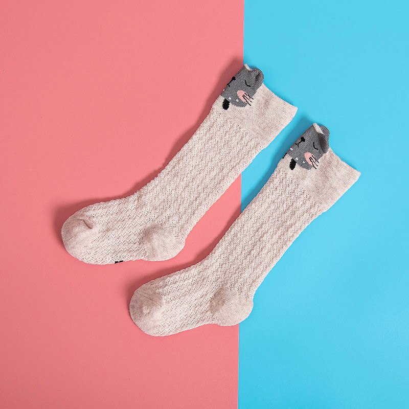 Dessin animé mignon bébé chaussettes renard ours lapin animaux infantile coton longues chaussettes été maille enfant en bas âge garçons filles genou chaussettes hautes: light coffee