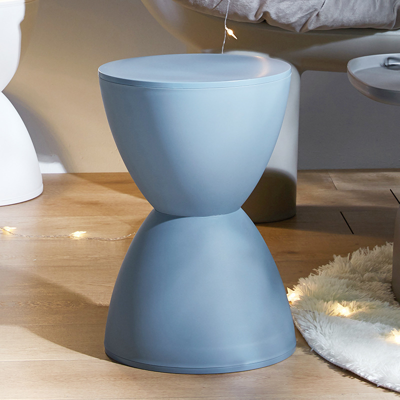 Taburete bajo nórdico para sala de estar, taburete circular y moderno de ocio para el hogar, simple y grueso, cambio de zapatos para el hogar, taburete de comedor para niños: Azul