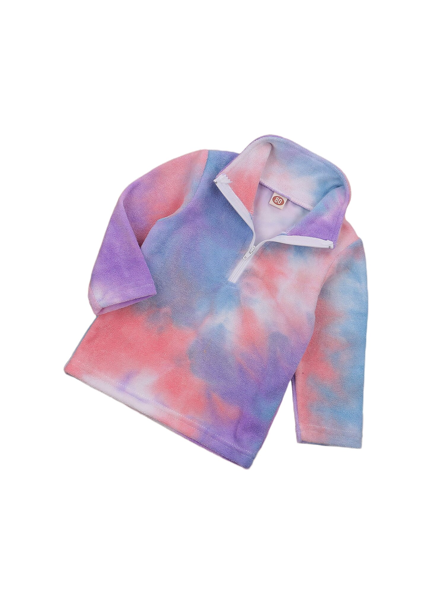 Haut en polaire coloré teinté avec fermeture éclair pour bébé, garçon et fille, vêtement d'extérieur, automne-hiver, col haut, manches longues, sweat-shirts 6m-5t