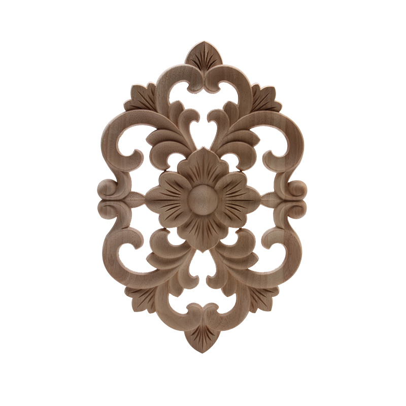 Figurines de madera Onlay apliques de madera Calcomanía para madera decoración antiguo europeo largo grande Floral mueble madera gabinete paredes