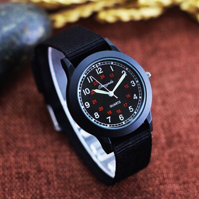beroemde mannen jongens studenten canvas 24-uur afneembare riem quartz horloges kids sport montre enfant klokken: black-black
