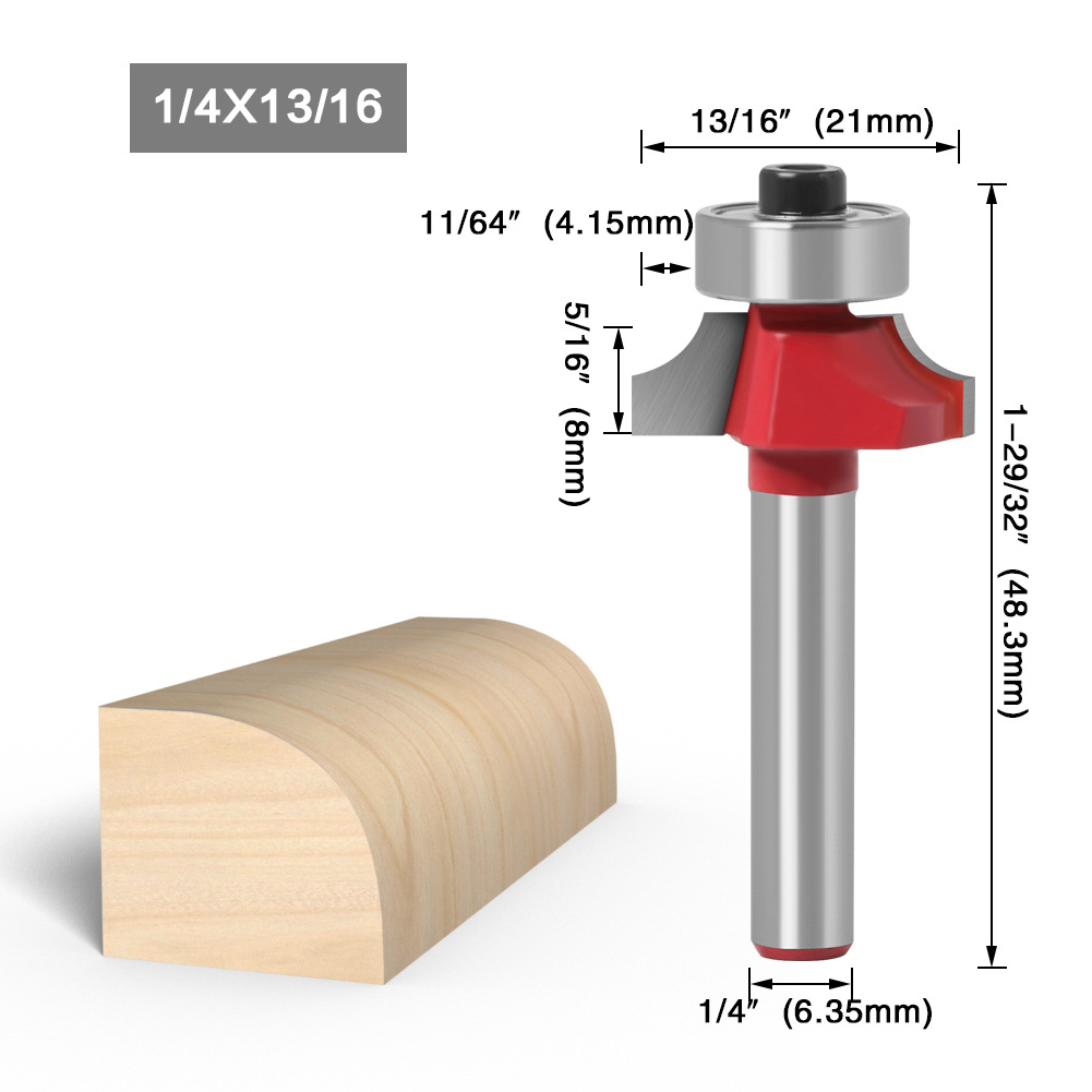 1/4 6mm Shank Corner Round Over Router Bit with BearingMilling Cutter for Wood Woodwork Tungsten Carbide Milling Cutter: 02