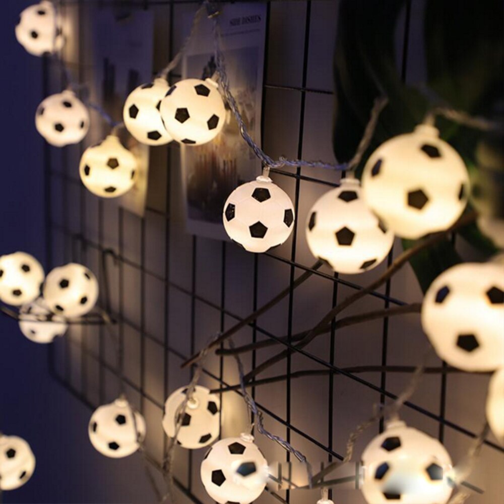 1.5m 3m 6m LED Soccer Balls String Lights Garland USB/Battery Powered Football Christmas Fairy Lights for Home Party Decoration: Warm white / 6M 40Balls Battery