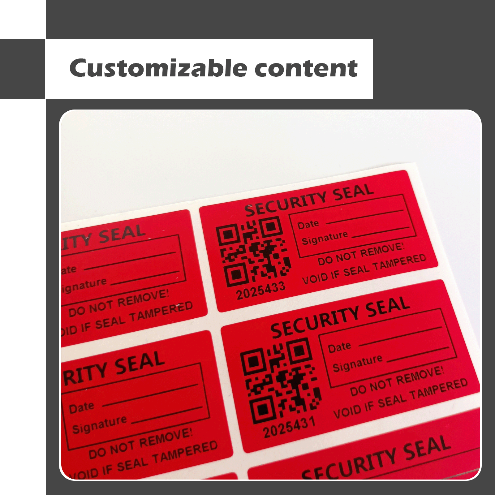 Customizable Red Security Seal Labels tamper-proof sticker Unique Serial Numbers-Void if Tampered Custom content