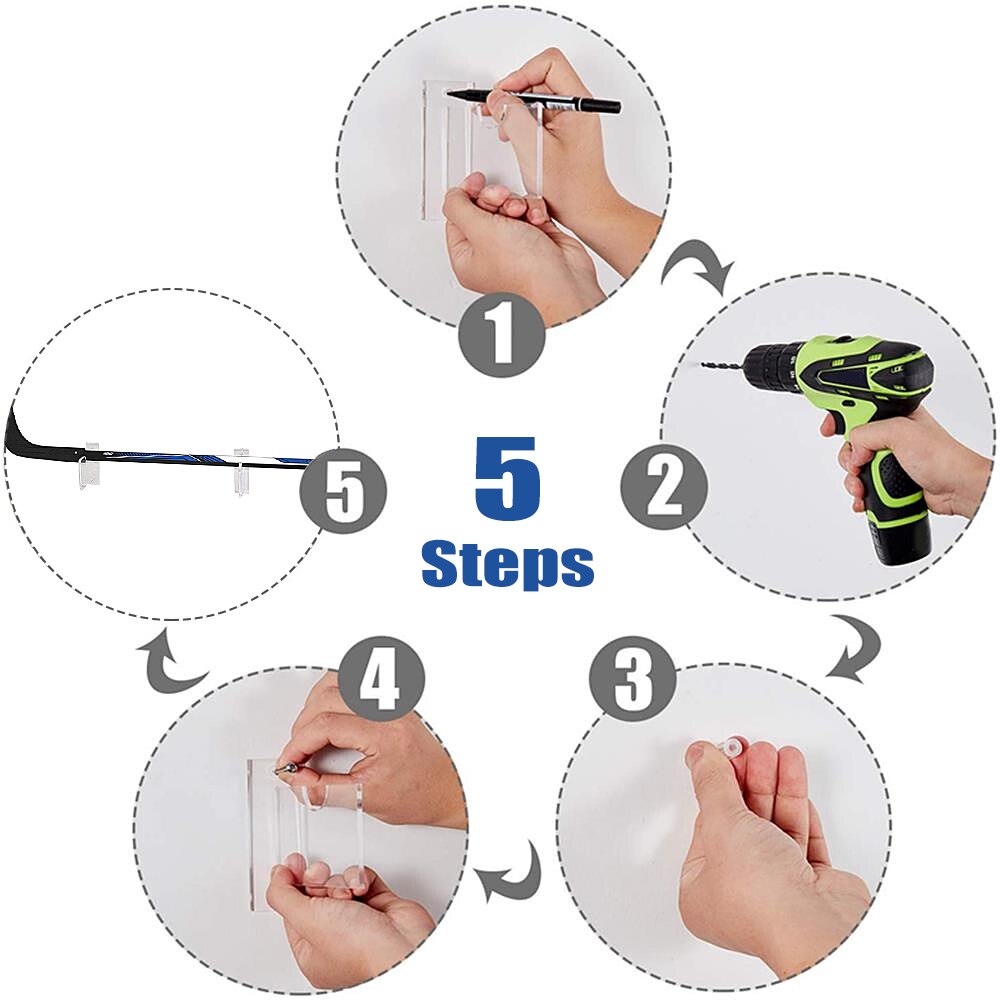 2PCS Hockey Stick Holder Acrylic Wall Mount Clear Ice Hockey Stick Display Stand Support Bracket Horizontal Hanger for Home Wall