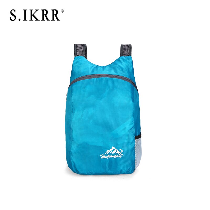 S.ikrr bärbar nylonresväska solid enkel dragkedja vikbar ryggsäck vattentät utomhusvikväska för kvinnor män: Himmelsblå
