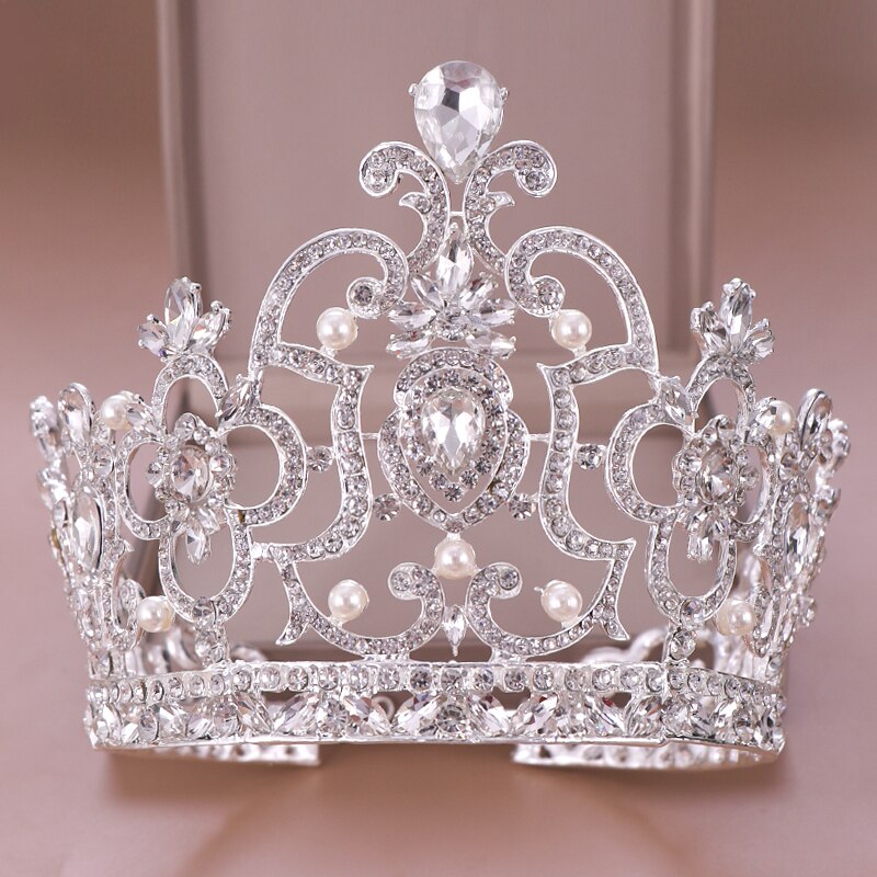 Diadema de reina a la , corona de cristal, accesorios para el cabello de boda, adornos de perlas de cristal, Tiara y corona de cabeza de rey, joyería, Tiaras nupciales