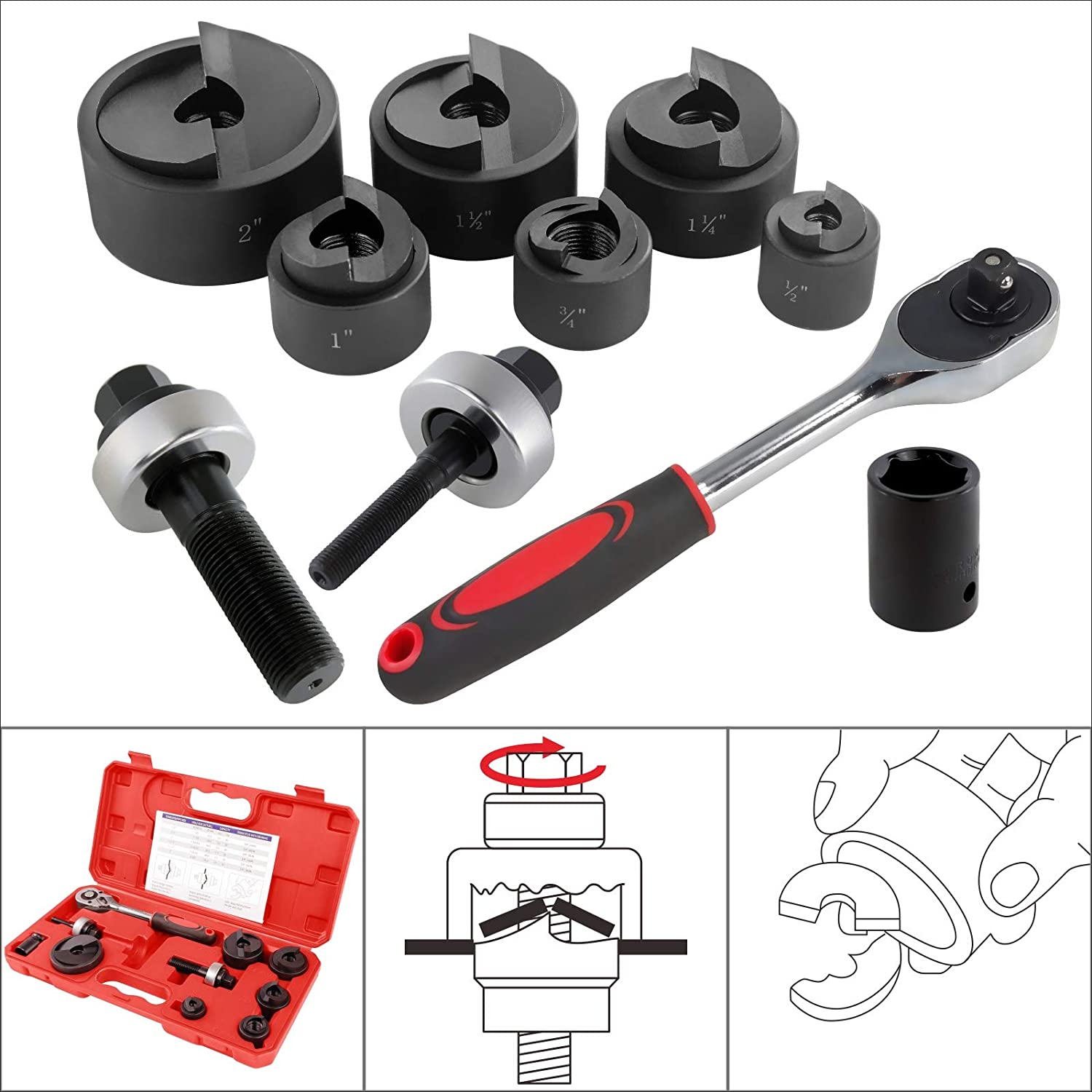 Handleiding Ratel Knockout Perforator Driver Kit 1/2-2 Inch (22.5-61.5Mm) elektrische Leiding Hole Cutter Set Ko Tool Kit CC-60