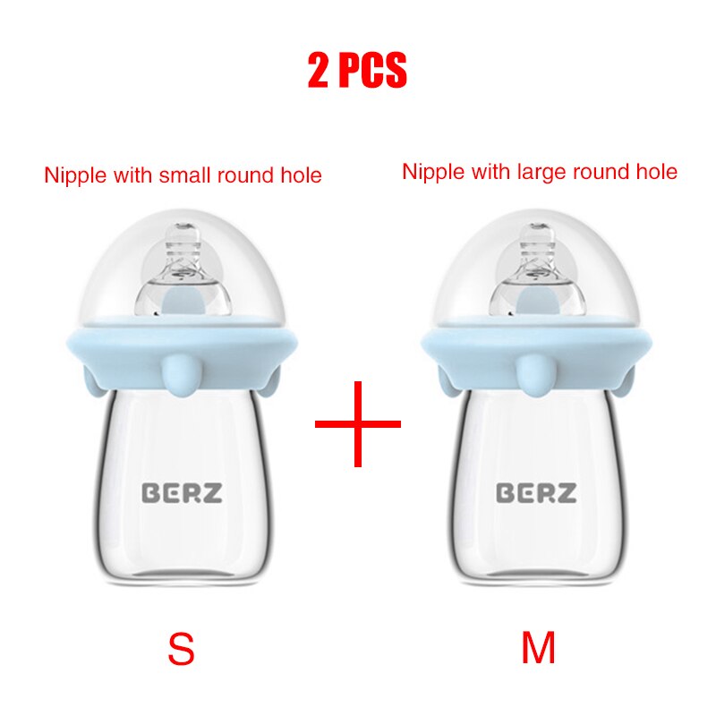 Biberón de 120ML para bebé, botella de leche para recién nacido de 0 a 12M, biberón de cristal de alimentación, biberón de leche materna, Madeira, 2 uds.: Blue 120ml SM nipple