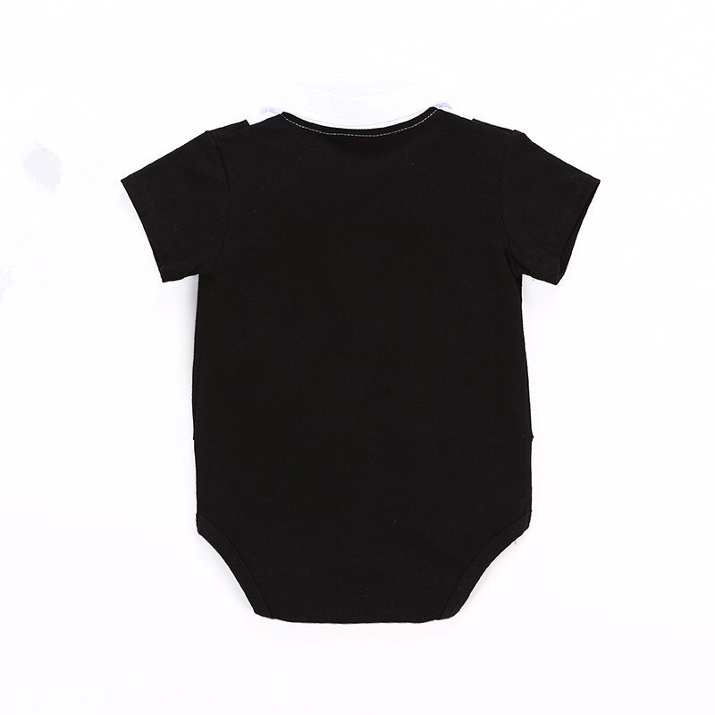 3-18m zomer baby rompertjes patchwork baby jongenskleding zwarte stropdas korte mouwen jumpsuits kinderkostuum