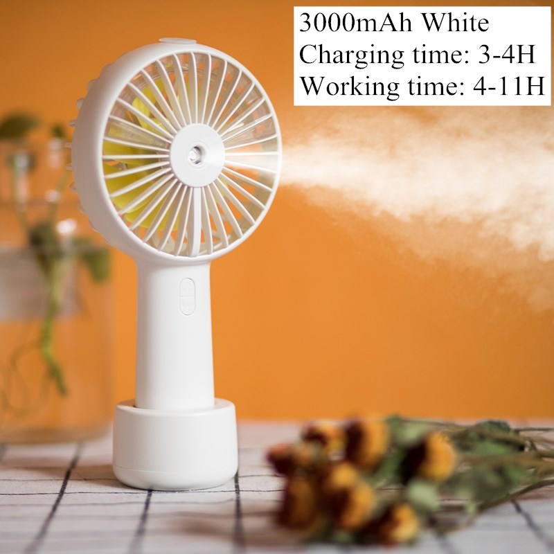 Battery Portable Water Spray Mist Fan Electric USB Rechargeable Handheld Mini Fan Cooling Air Conditioner Humidifier for Outdoor: 3000mah white