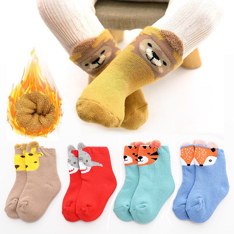 4 par/lot 0-24m baby värmestrumpor flicka pojke barn strumpa för vinter barn korta strumpor för unisex baby tecknad film: 1 / 4-12m(9-11cm fot)