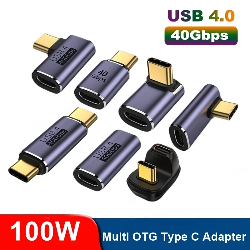 Adaptadores USB C Adaptador de ángulo recto en forma de U Tipo C Hembra a Tipo C Macho 40Gbps Adaptador de datos rápido Convertidor Adaptadores de carga