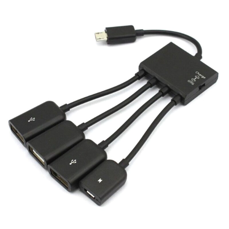 Multifunctionele USB 2.0 4 in 1 Micro USB Host OTG Lading Hub Cord Adapter Splitter voor Android Smartphones tablet Zwart Kabel