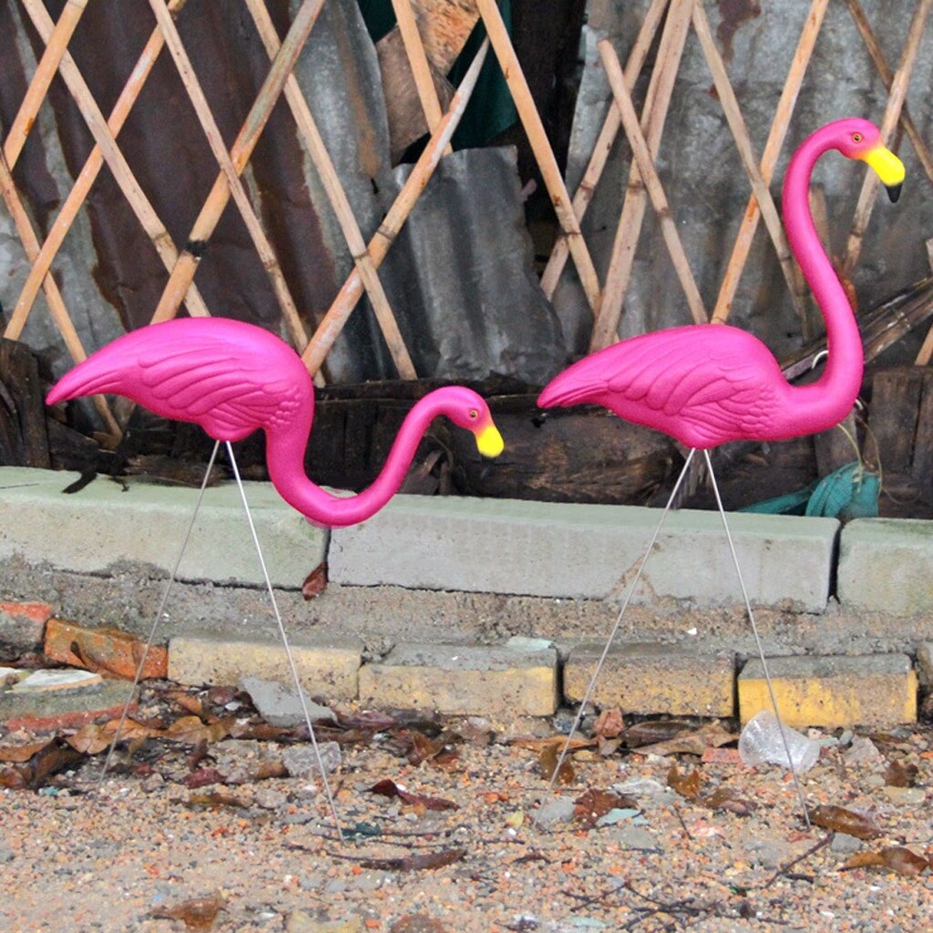 2 Piece Looking Up and Down Flamingo Plastic Yard Garden Ornaments Props Pink