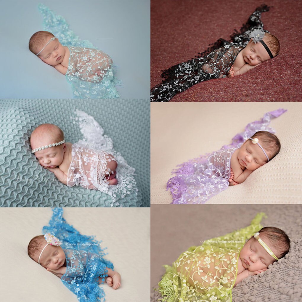 Broderi blonder nyfødt fotografering rekvisitter baby foto rekvisitter omslag håndlavet blondetørklæde nyfødt fotografering tilbehør pige
