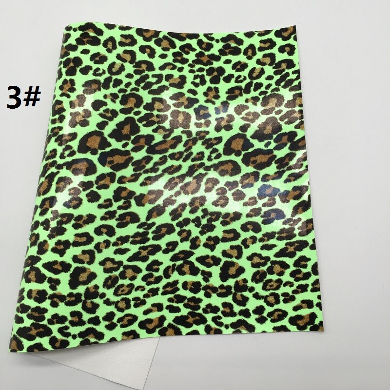 1pc 21 x 29cm neon leopard trykt kunstlæder stof, syntetiske læder ark til at gøre buer leosyntetisk  t391: 3