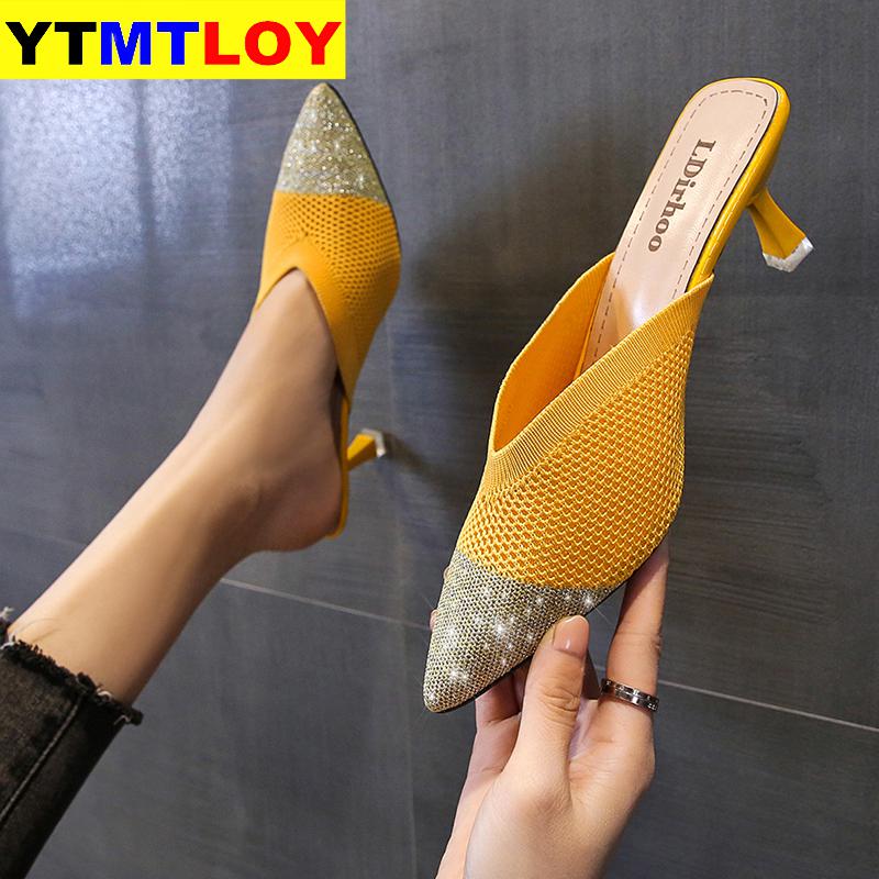 Sommer Frauen Sandalen Schmale Band Jahrgang Kappe hoch Fersen Schnalle Ferse Schuhe lässig Gladiator offen Rom Gelb