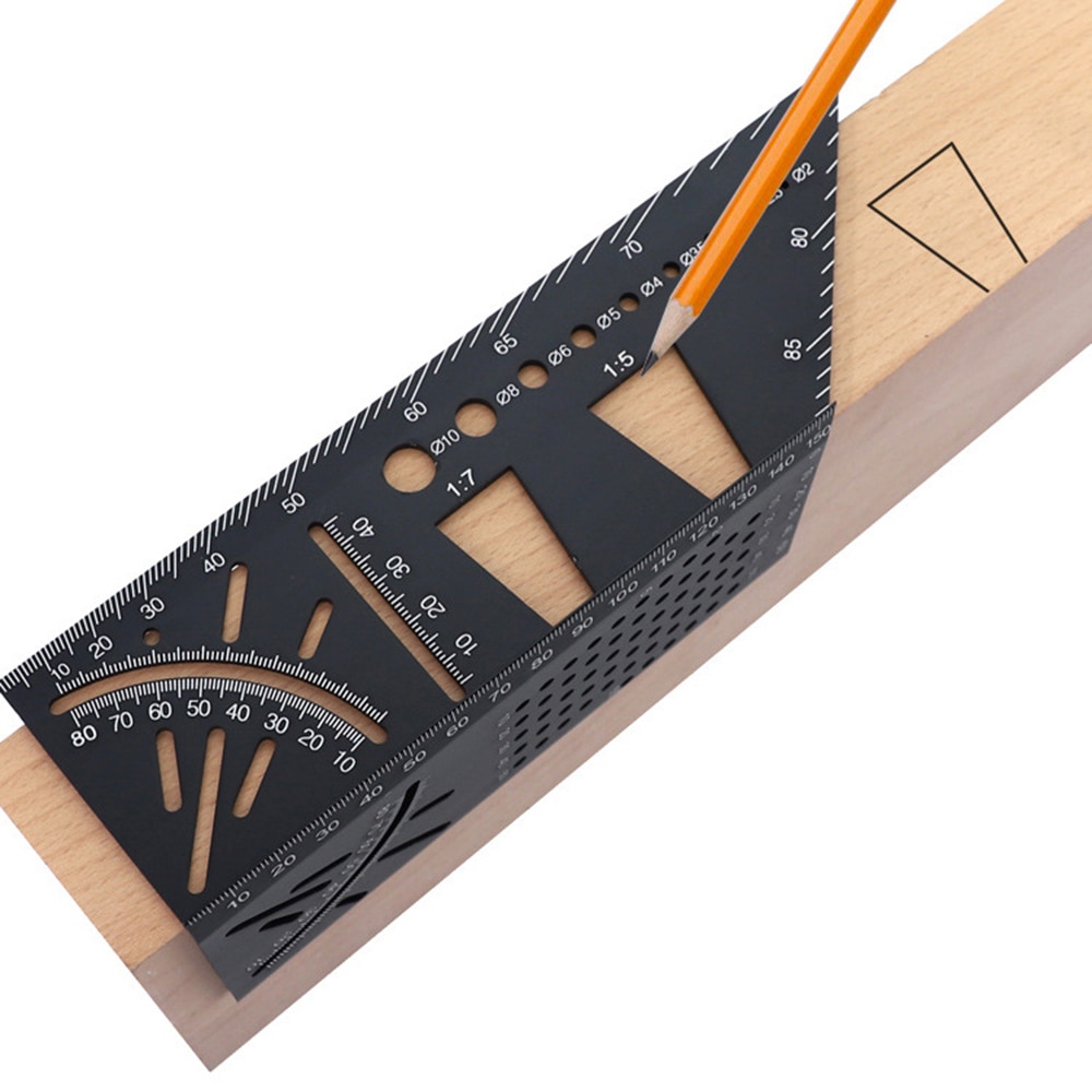 Aluminum Alloy Multifunctional Angle Ruler 45 90 Degree Woodworking Square Angle Ruler Line Ruler Marking Gauge Tool