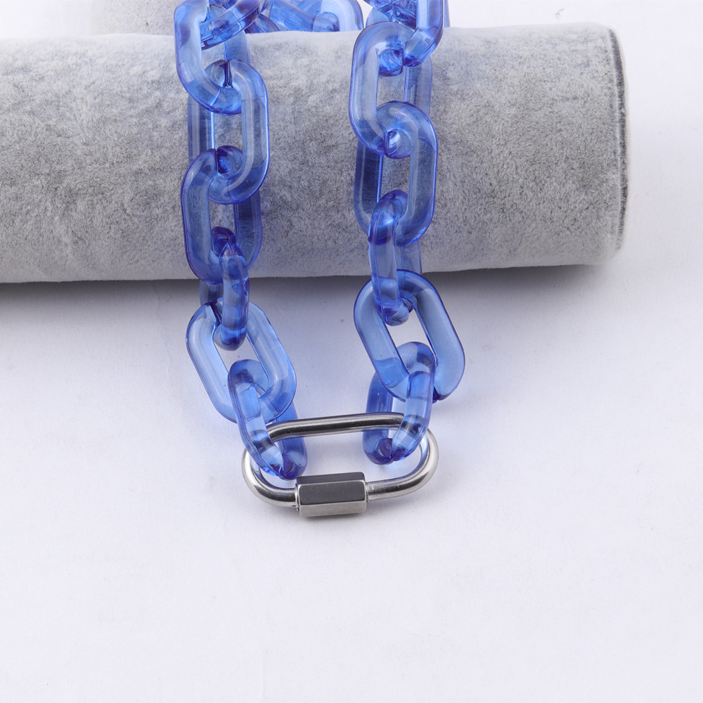 FishSheep-Collar transparente con hebilla para hombre y mujer, cadena, gargantilla, colgante acrílica de bloqueo, joyería Punk: blue