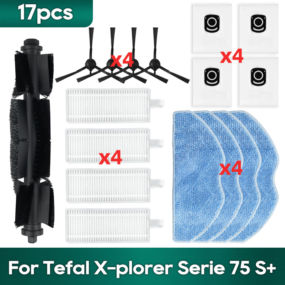 Fit For Tefal Rowenta X-plorer Serie 75S RR8577WH, 75S+ RG8597W / RR8587WH Accessories Brush Hepa Filter Mop Wipe Dust Bag: Orange