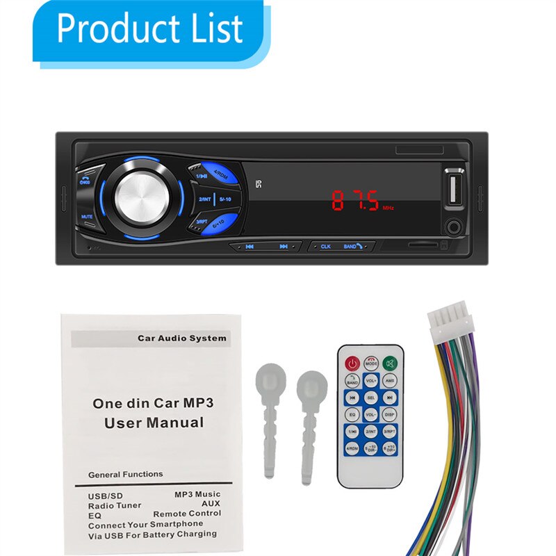 3.5mm aux bluetooth bilradio stereo fm handsfree kit  dc12v tf kortspelare tidsdisplay 1 din bil  mp3 högtalaradapter för lada: Endast mp3 spelare
