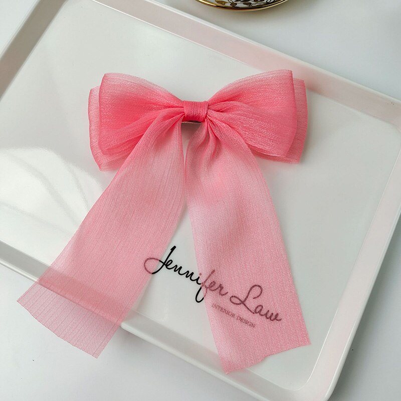 Leuke Meisjes Crystal Mesh Streamer Haar Bogen Op Alligator Clip Prinses Strik Haarspeld Terug Hoofd Haarspeldjes School Hoofddeksels: Peach