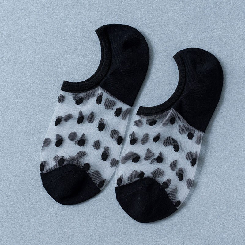 Calcetines de encaje de cristal para mujer, medias de seda transparentes, elásticas e invisibles, tobilleras, para verano: Black