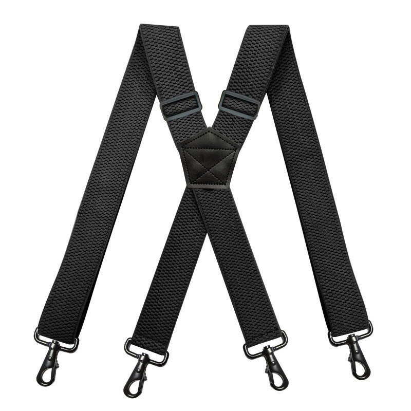 Deepeel 1pc 3.5*120cm Men's Braces X-shaped Corn Grain Stretch Wide Suspenders Black Hook Buckle 4 Clip Straps Male Jockstrap: Black