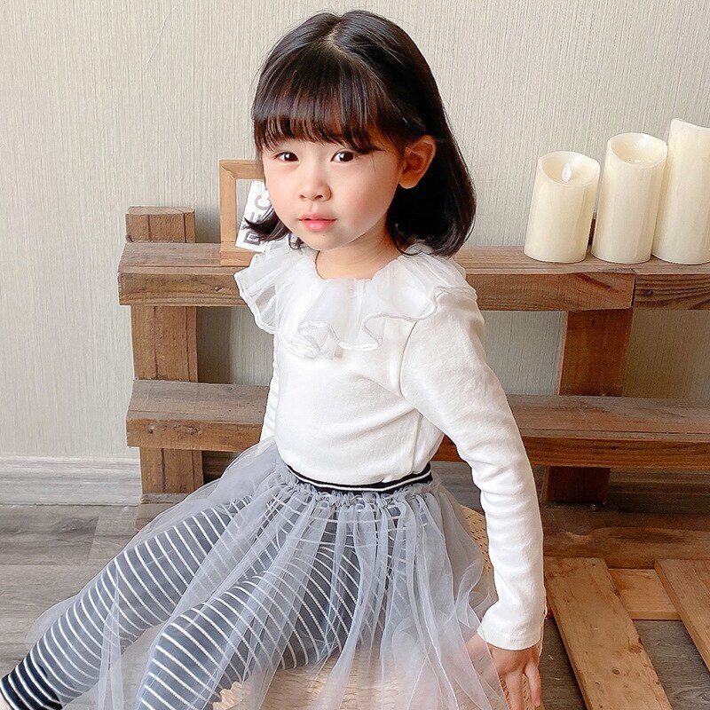 Lente Zomer Baby Meisjes Kant Collsr Effen Kleur Wit Prinses Overhemd: White / 130cm