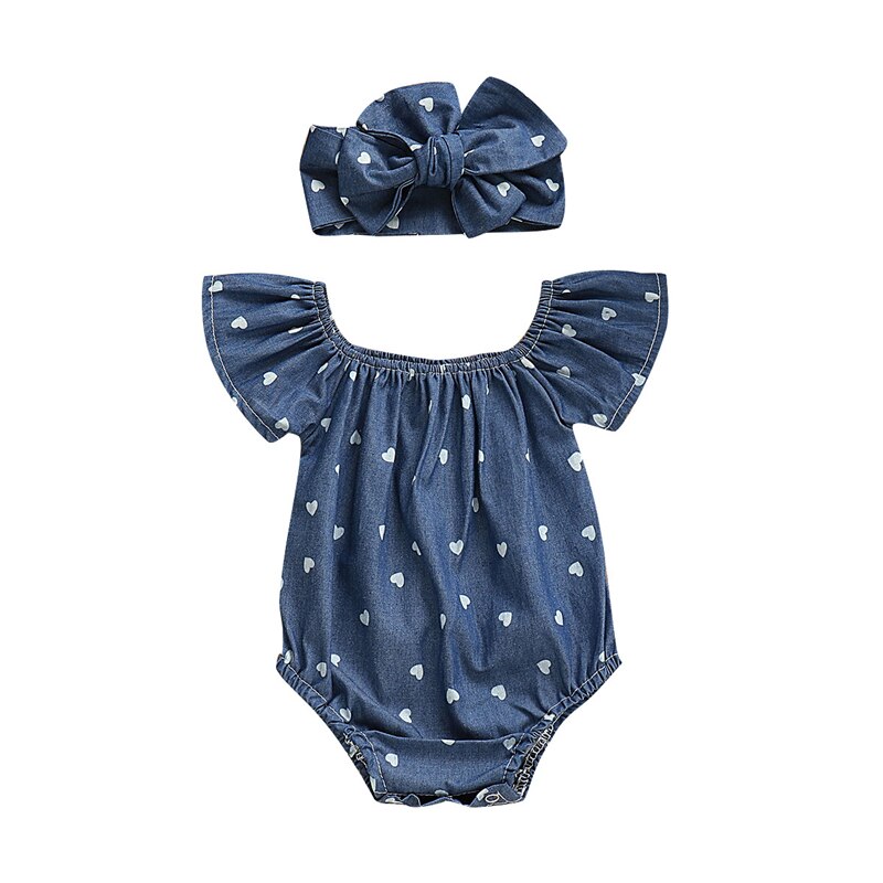 UN 2pcs Bambino Appena Nato Body E Tutine Cuore Della Stampa Del Denim  Delle Ragazze Tuta Vestiti Del Capretto Del Bambino Della Tuta Della Tuta  Fascia Roupa Infantil Menina – Grandado