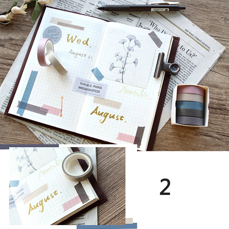 5pcs /set Adhesive Masking Scrapbooking Sticker Washi Tape Solid Rainbow colors