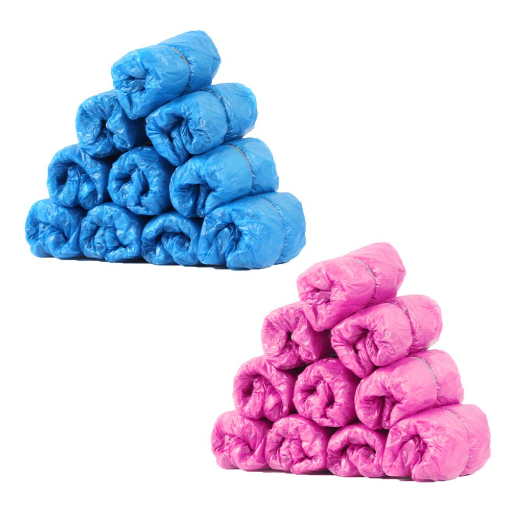 100 Uds. De plástico desechable grueso exterior impermeable zapatos de lluvia cubre botas alfombra a prueba de barro limpieza Overshoes Home Boot Covers