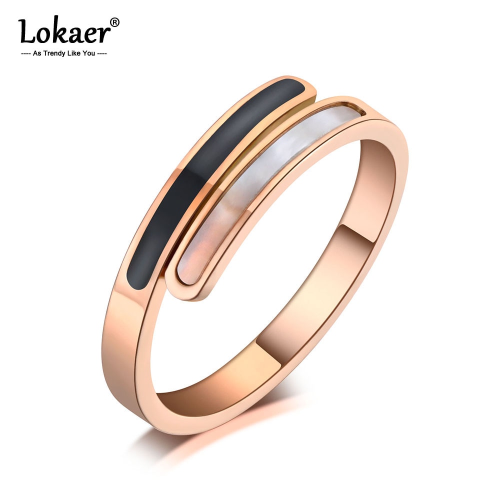 Lokaer modisch Titan Edelstahl Fein Schmuck Acryl & Hülse Ringe Braut Hochzeit Engagement Ring Für Frauen R19123