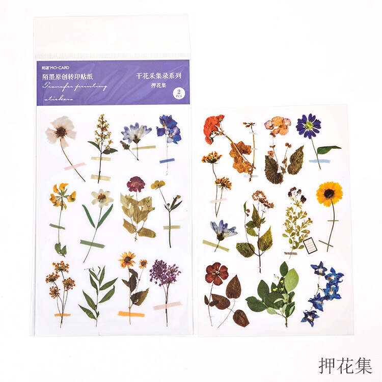2 pcs/pack Natural Iris Daisy Flower Transfer Printing Stickers Transparent PVC Material Flowers Leaves Green Plants Stickers: 5