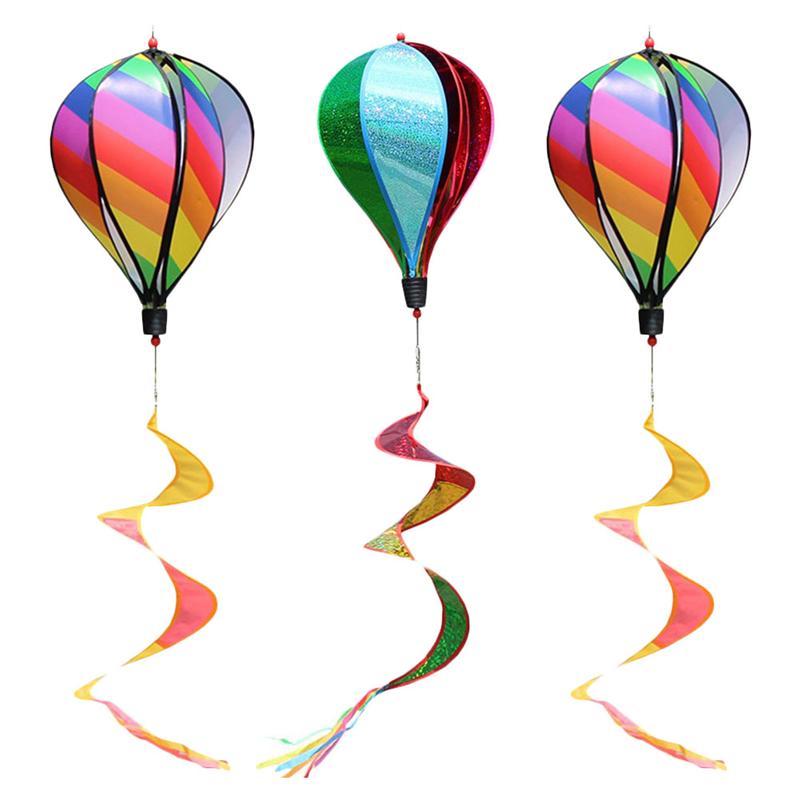 1/3/2Pcs Wind Chimes Rainbow Air Balloon Wind Spinner Rotating Sequins Windmill Wind Twister Hanging Decoration Random Color: 3Pcs Random Color