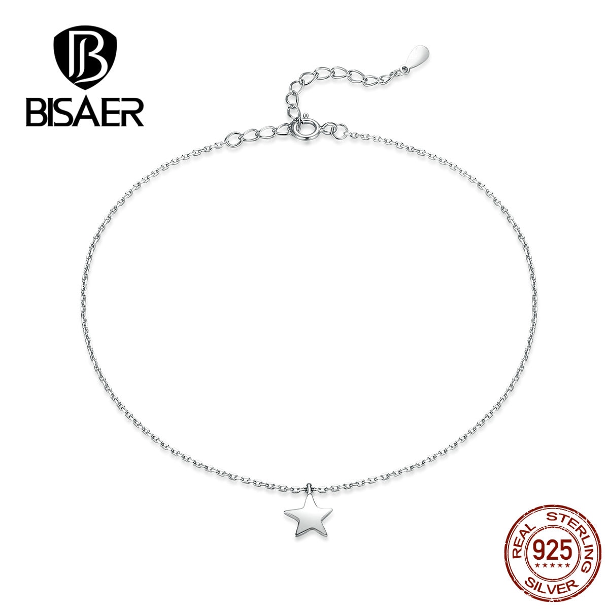 Anklets BISAER 925 Sterling Silver Star Shape Simple Chain Women Anklets Sterling Silver Jewelry ECT009