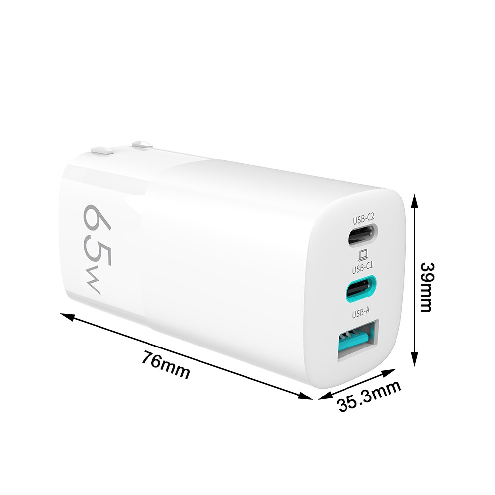 Portable Type C PD 3.0 Wall Adapter Quick Charge US EU Plug 65W GaN Fast Charger USBFor iPhone 12 Phone Laptop Tablet