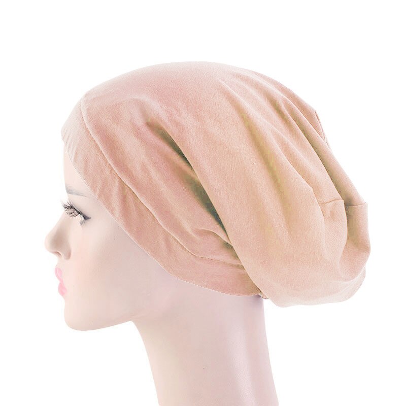 Bonnet en Satin élastique pour femmes musulmanes, Bonnet de perte de cheveux, Skullies, enveloppant la tête, chimio, Cancer, indien, Turban uni, à la: 12 Apricot