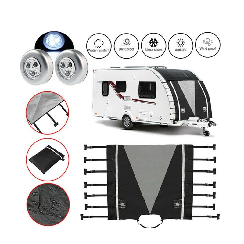 Vandtæt universal campingvogn foran bugsering dæksel hitch cover protector hitch kobling lås dæksel med 2x led beskyttelseslys til rv