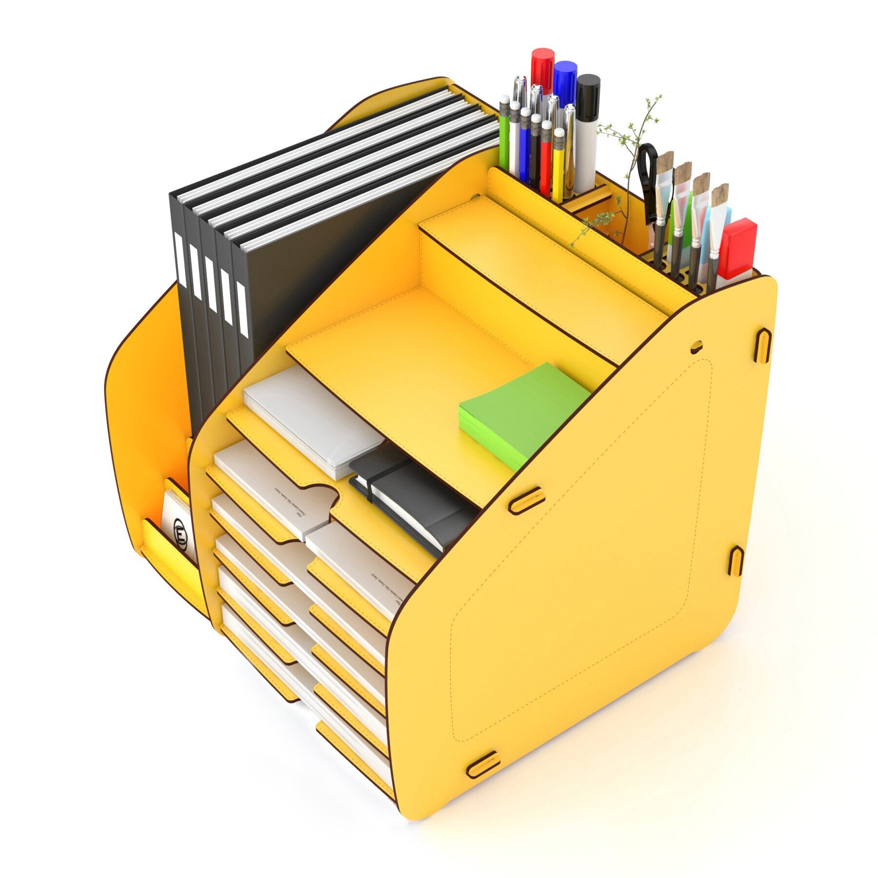 A4 Letter Shelf Desktop Organizer, Office Table Organizer Briefcase Organizer, Cup and Aksesuvarlı, Regulatory: Yellow