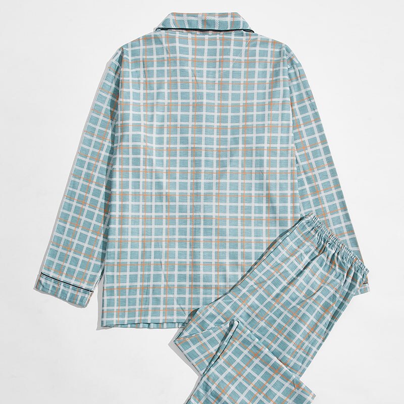 100% Cotton Pijama for Men 2 Pieces Lounge Sleepwear Pyjamas Plaid Autumn Bedgown Home Clothes Man PJs Pure Cotton Pajamas Set