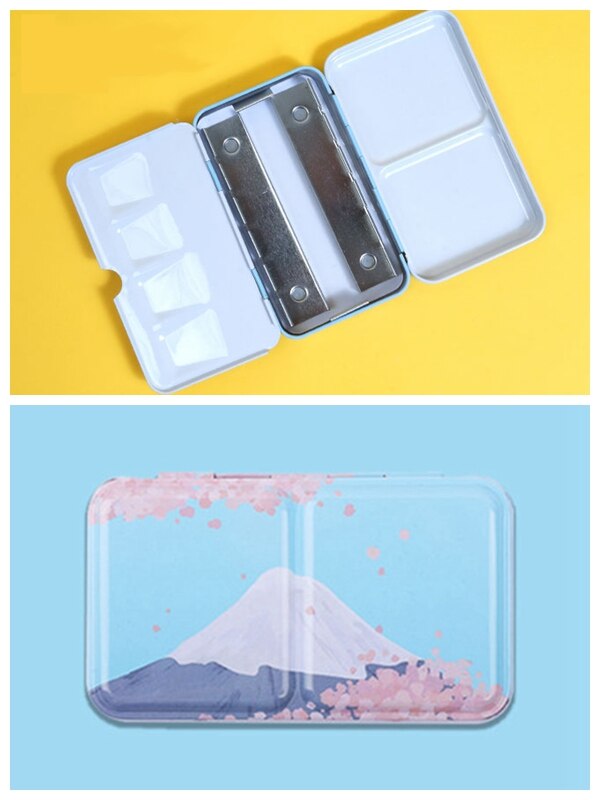 Artist Watercolor Paint Palette Empty Painting Storage Tin Box Iron Paint Tray with Half Pans Painting Supplies: Design 5